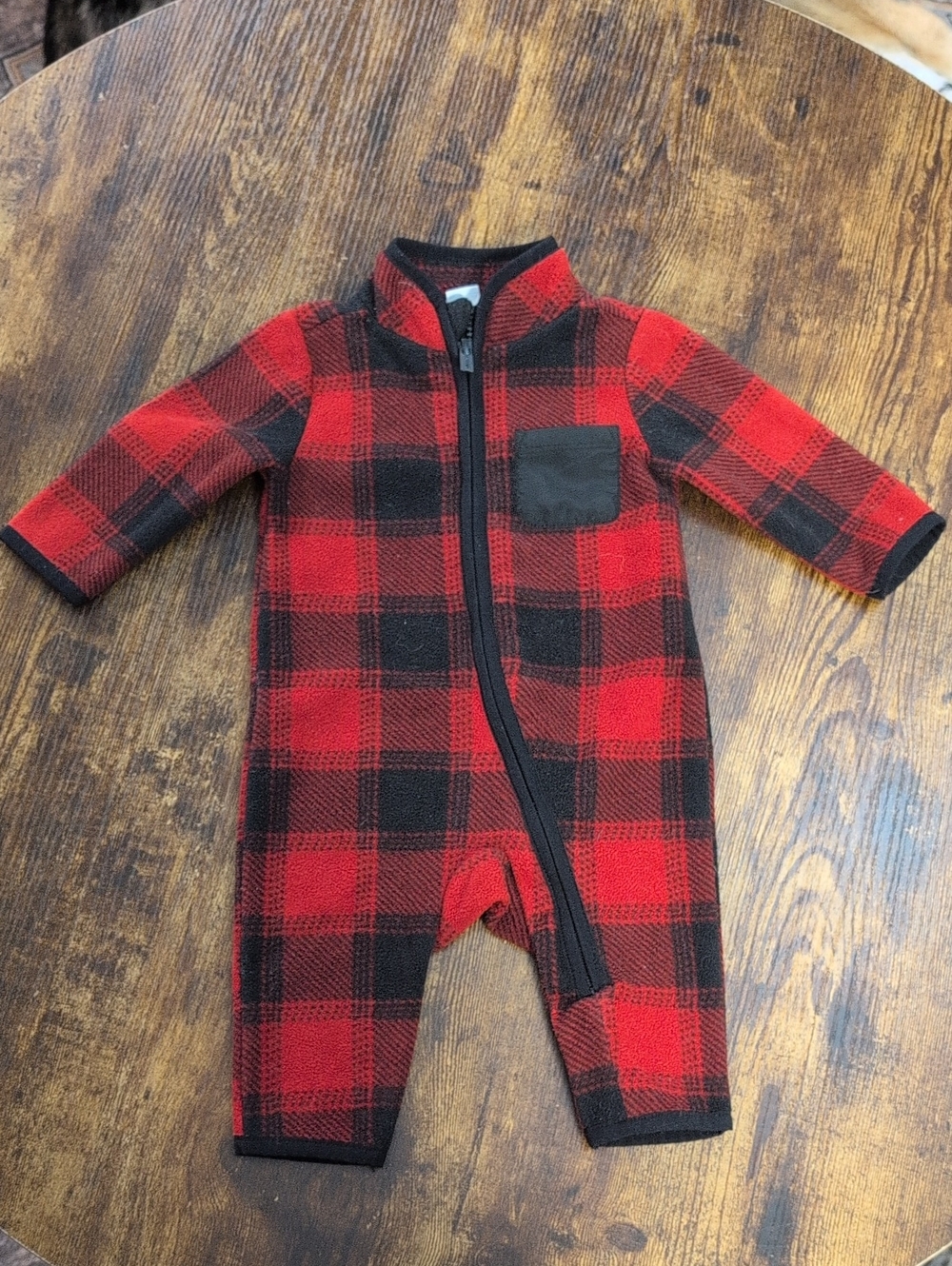 Old Navy Infant Boys Jumpsuit Red Black Plaid Long Sleeve Fleece Winter Suit